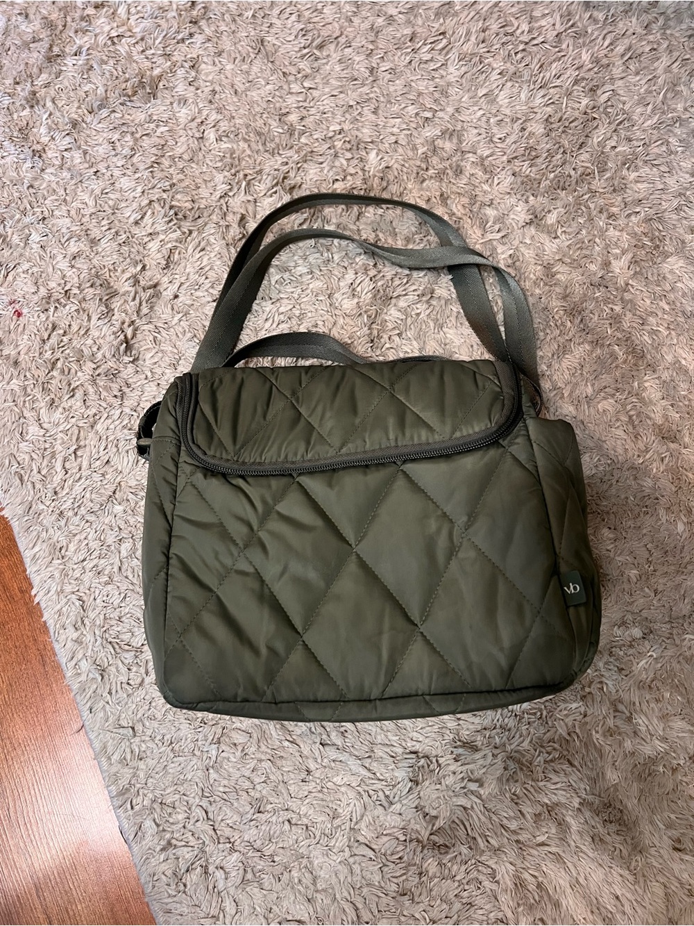 Quilted Olive LunchBag with Adjustable Strap